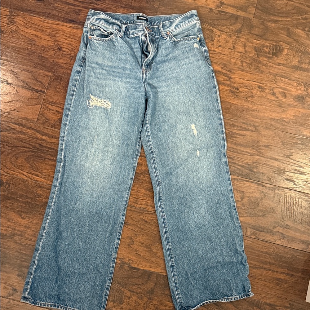 Express Light Blue Distressed wide-Leg Jeans